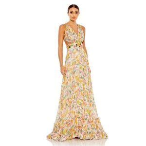 NWT Mac Duggal 9174 Floral Print Cut Out Lace Up Tiered Gown, Size 8